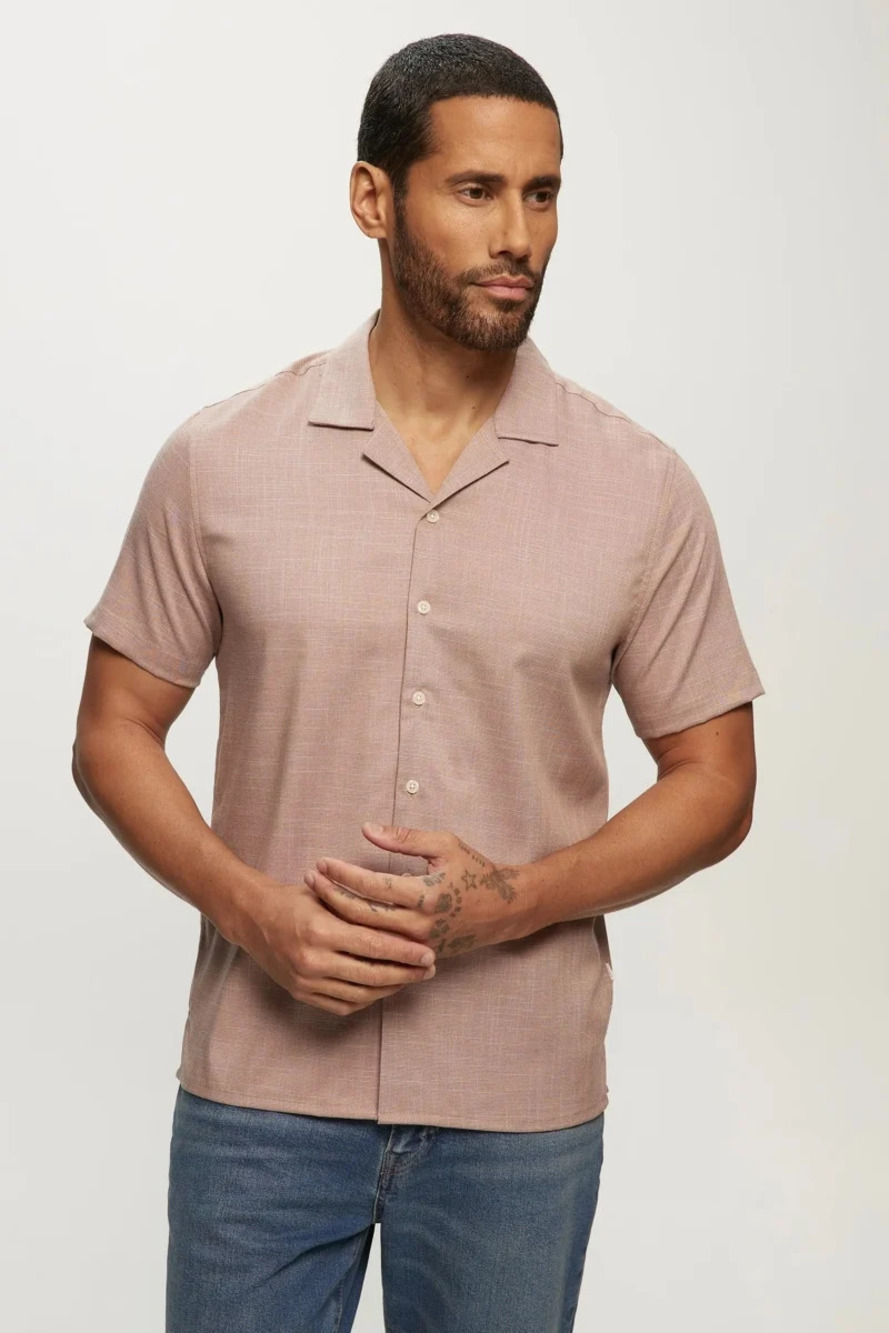 Julian & Mark Mauve Slub Camp Shirt/57297